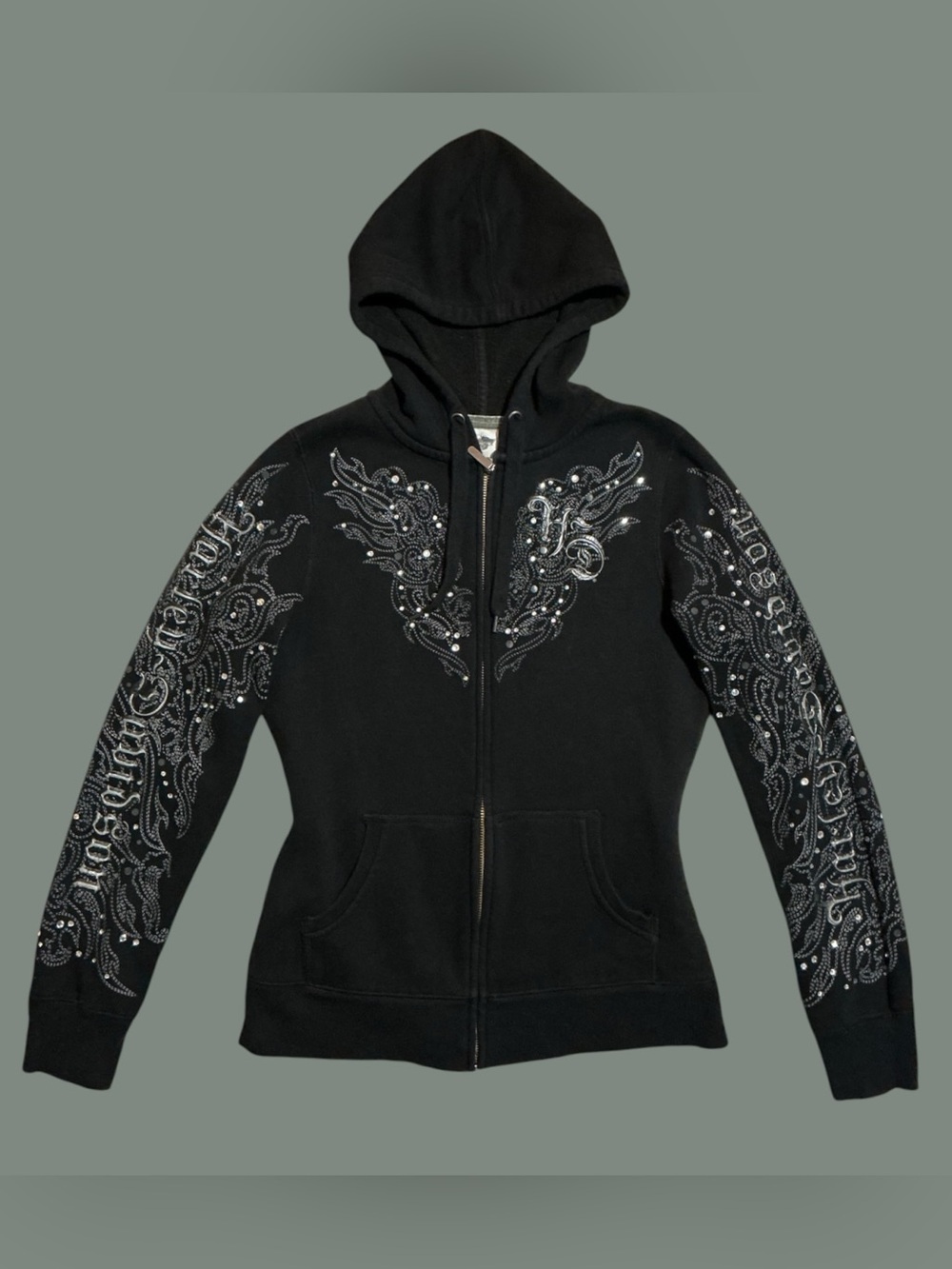 Harley-Davidson MotorClothes Black Rhinestone Paisley Zip Hoodie M